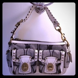 Authentic Coach denim and white shoulder bag